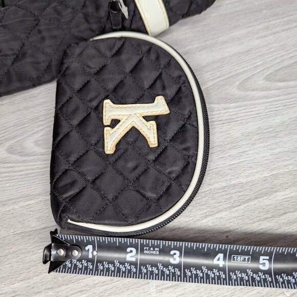 Quilted Miniature Black & White Barrel Bag w/Matching "K" Initial Zip Pouch - Picture 16 of 16